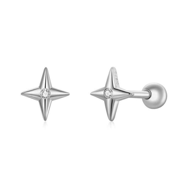 SCE1117-A S925 Sterling Silver Platinum-plated Zircon Star Earrings(Silver)