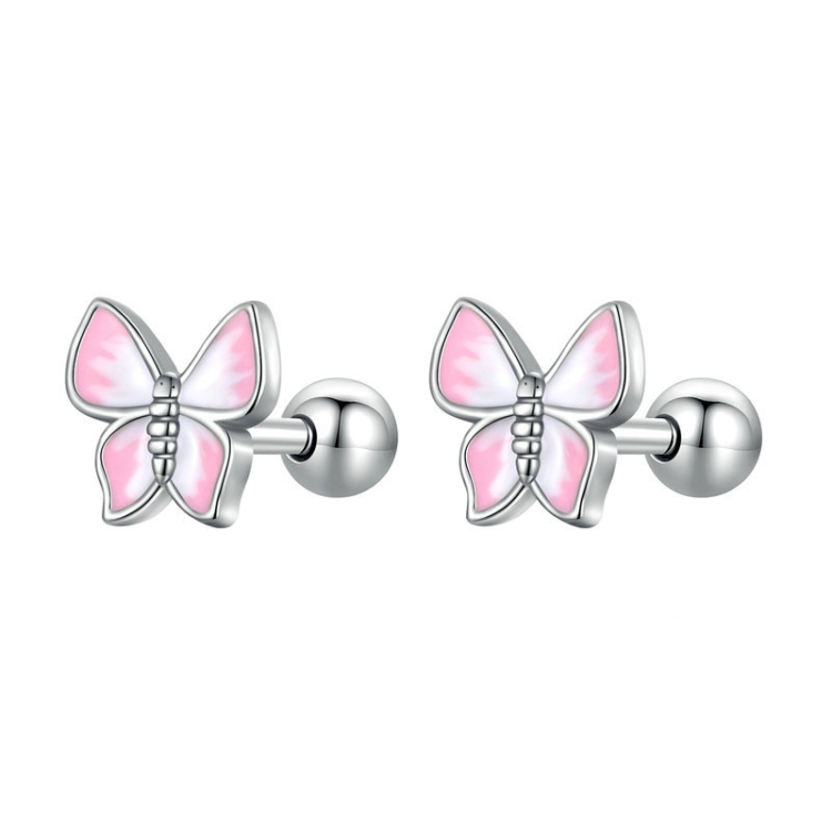 SCE1495 Mini 925 Silver Butterfly Earrings White Gold Plated Earrings