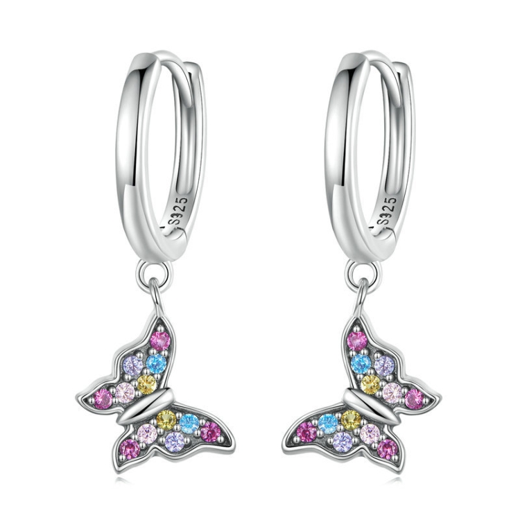 SCE1528 Sterling Silver S925 Colorful Butterfly Insect Zirconia Earrings