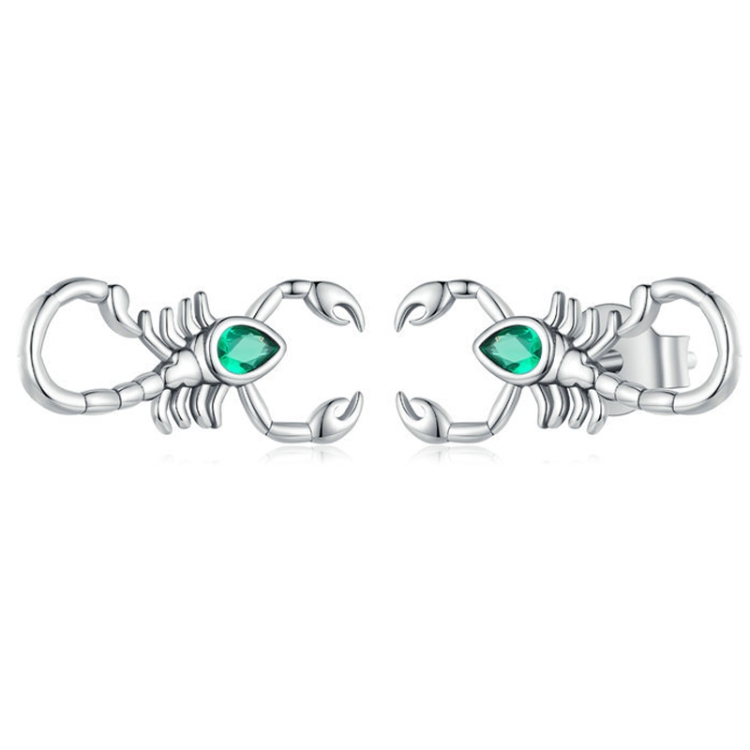 SCE1555 Sterling Silver S925 Green Zircon Scorpion Insect Stud Earrings