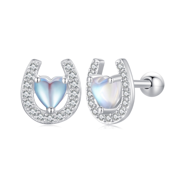 SCE1612 Sterling Silver S925 Horseshoe Round Stud Earrings