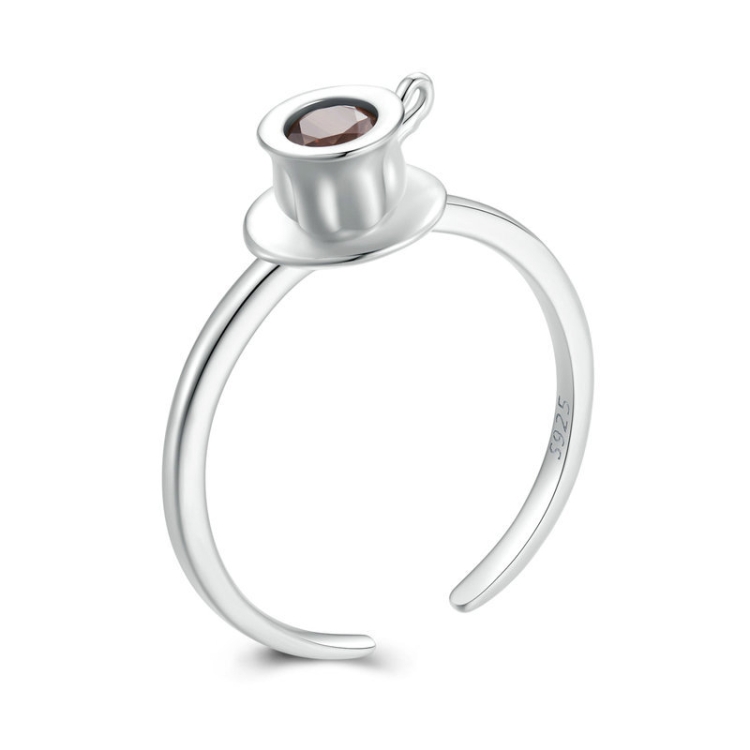 SCR906 S925 Sterling Silver Zircon Coffee Mug Open Ring