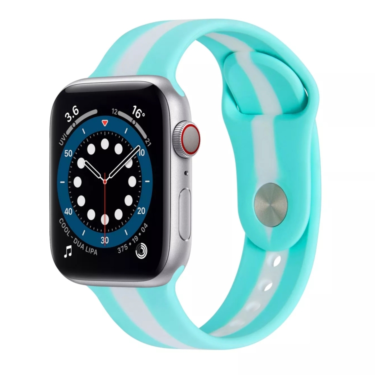 Secondary Color Silicone Watch Band For Apple Watch Series 9&8&7 41mm / SE 3&SE 2&6&SE&5&4 40mm / 3&2&1 38mm(Emerald Green)