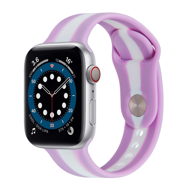 Secondary Color Silicone Watch Band For Apple Watch Series 9&8&7 41mm / SE 3&SE 2&6&SE&5&4 40mm / 3&2&1 38mm(Purple)