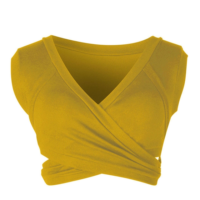 Sexy Ladies Knit Sleeveless Straps Lumbar Short Vest Bottoming Shirt, Size:L(Ginger Yellow)