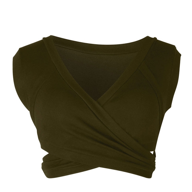 Sexy Ladies Knit Sleeveless Straps Lumbar Short Vest Bottoming Shirt, Size:S(Army Green)