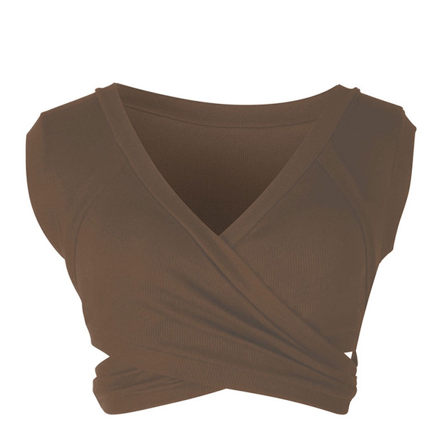 Sexy Ladies Knit Sleeveless Straps Lumbar Short Vest Bottoming Shirt, Size:XL(Coffee)