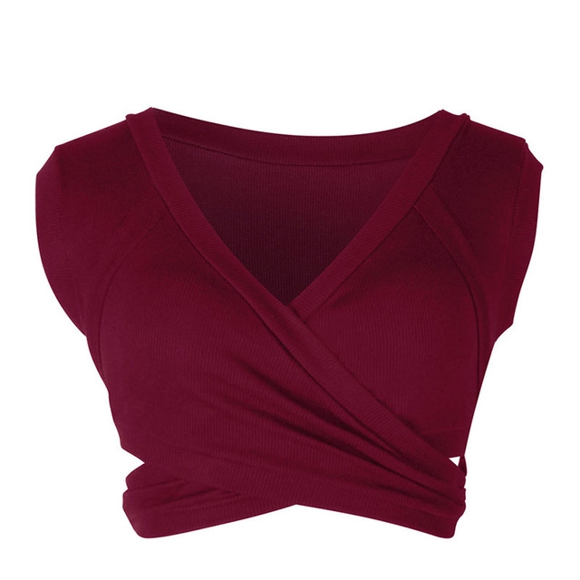 Sexy Ladies Knit Sleeveless Straps Lumbar Short Vest Bottoming Shirt, Size:XL(Wine Red)