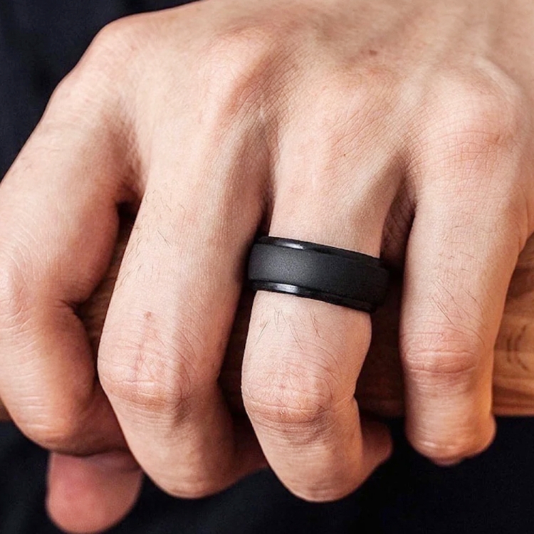 SH800-140 8mm Wide Curved Radian Step Silicone Ring No.11(Black)