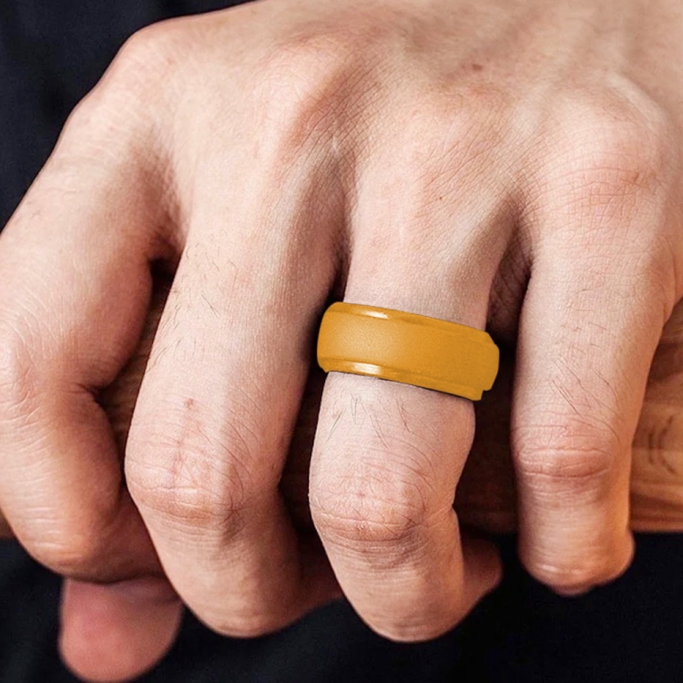 SH800-140 8mm Wide Curved Radian Step Silicone Ring No.11(Gold)
