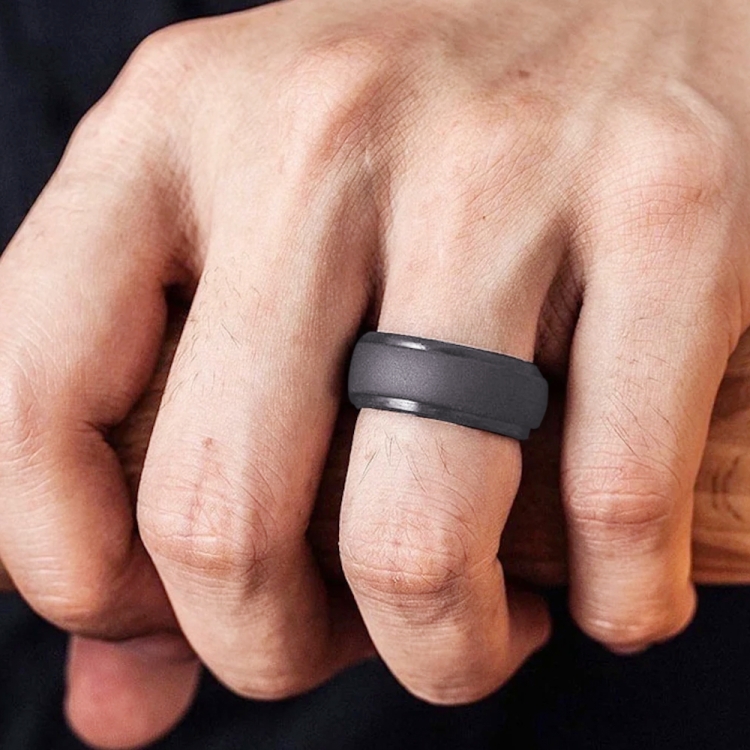 SH800-140 8mm Wide Curved Radian Step Silicone Ring No.14(Deep Gray)