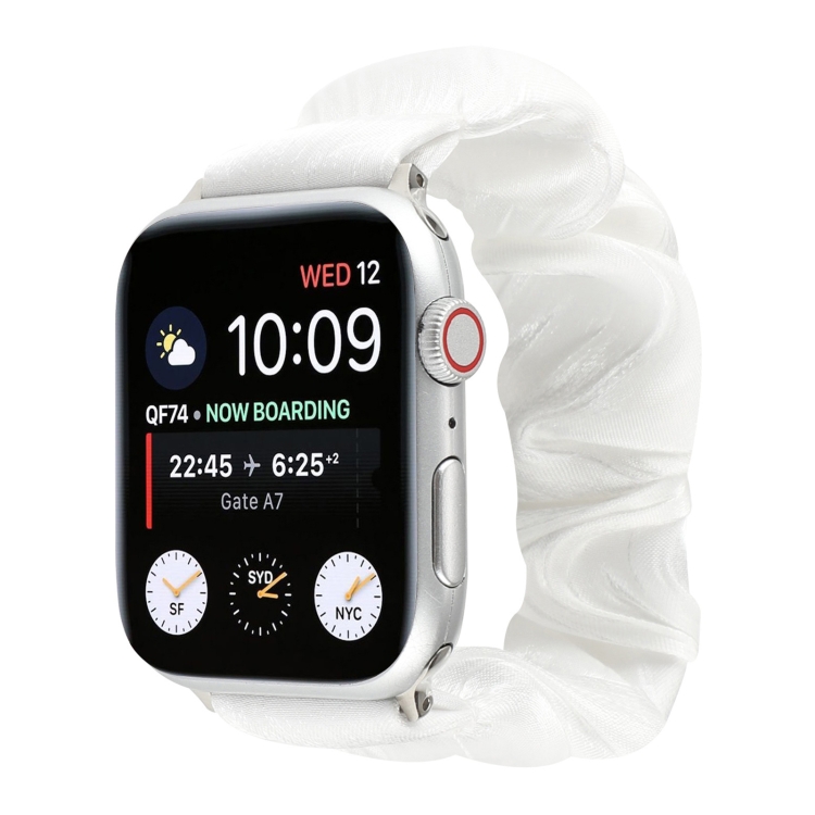 Shell Pattern Hair Ring Cloth Watch Band For Apple Watch Ultra 49mm&Watch Ultra 2 49mm / Series 9&8&7 45mm / SE 3&SE 2&6&SE&5&4 44mm / 3&2&1 42mm(White)