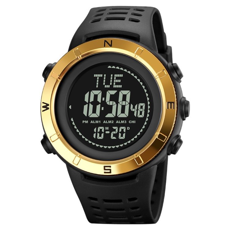 Shimei 2096 Multifunctional Men 50M Waterproof Compass Noctilucent Digital Wrist Watch(Gold)