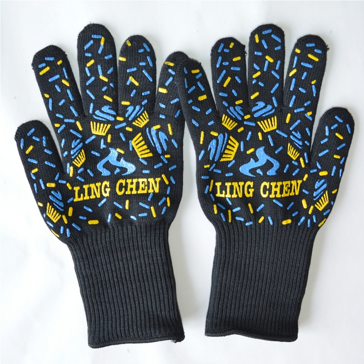 Silicone Cotton Microwave Kitchen Cooking Protective Gloves, High Temperature Resistance: 500 Degree C, Length: 32cm