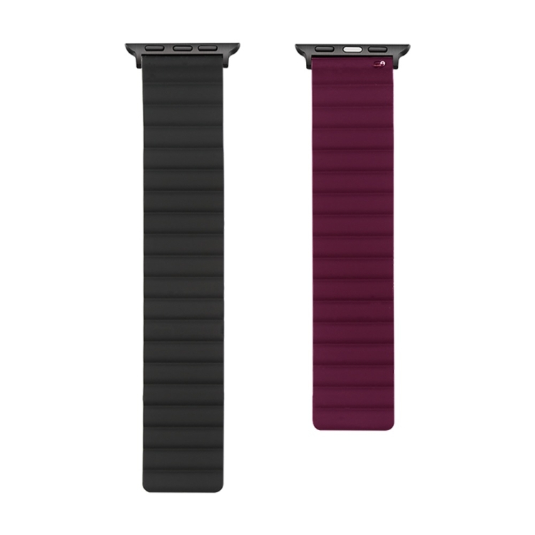Silicone Magnetic Watch Band For Apple Watch Series 7 41mm / 6 & SE & 5 & 4 40mm / 3 & 2 & 1 38mm(Black+Wine Red)