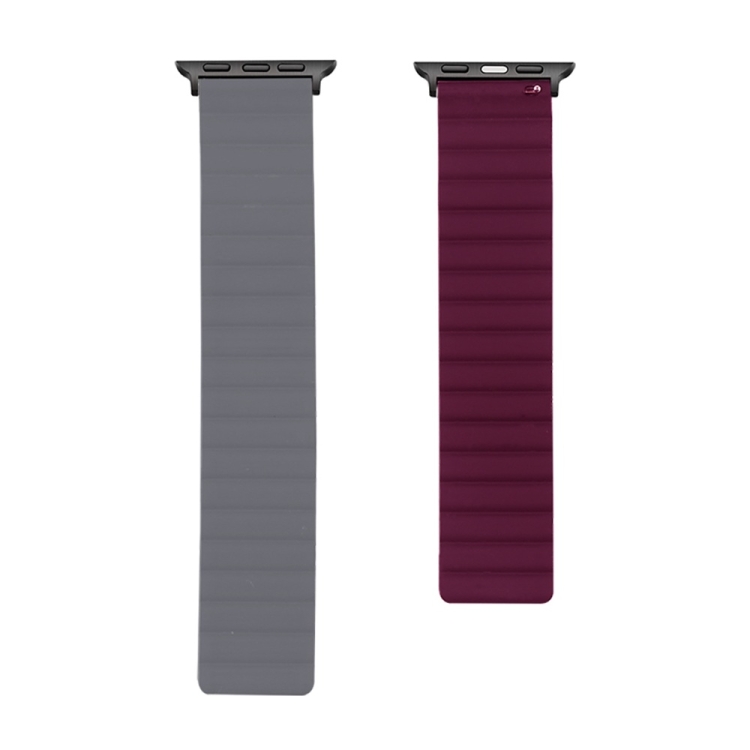 Silicone Magnetic Watch Band For Apple Watch Series 7 41mm / 6 & SE & 5 & 4 40mm / 3 & 2 & 1 38mm(Grey+Wine Red)
