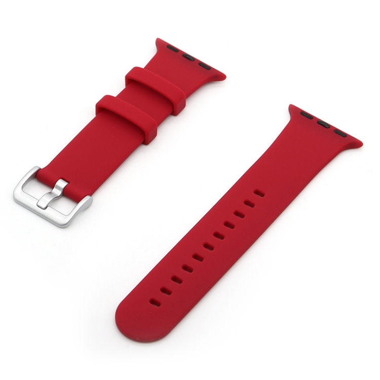 Silver Buckle Silicone Watch Band For Apple Watch Series 9&8&7 41mm / SE 3&SE 2&6&SE&5&4 40mm / 3&2&1 38mm(Dark Red)