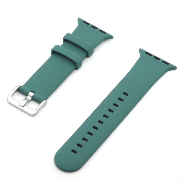 Silver Buckle Silicone Watch Band For Apple Watch Series 9&8&7 41mm / SE 3&SE 2&6&SE&5&4 40mm / 3&2&1 38mm(Pine Needle Green)