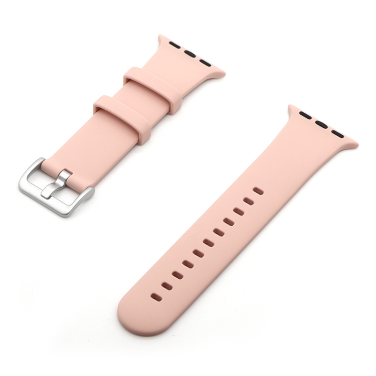 Silver Buckle Silicone Watch Band For Apple Watch Series 9&8&7 41mm / SE 3&SE 2&6&SE&5&4 40mm / 3&2&1 38mm(Pink Sand)