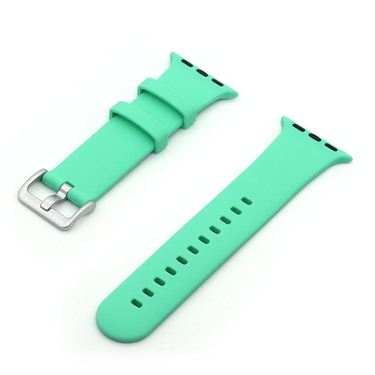 Silver Buckle Silicone Watch Band For Apple Watch Ultra 49mm&Watch Ultra 2 49mm / Series 9&8&7 45mm / SE 3&SE 2&6&SE&5&4 44mm / 3&2&1 42mm(Mint Green)