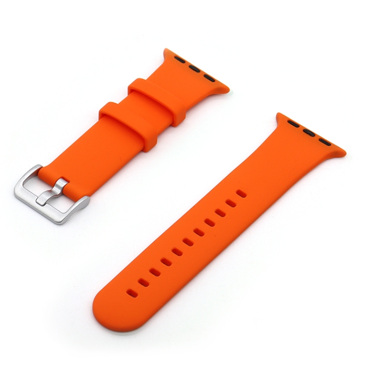 Silver Buckle Silicone Watch Band For Apple Watch Ultra 49mm&Watch Ultra 2 49mm / Series 9&8&7 45mm / SE 3&SE 2&6&SE&5&4 44mm / 3&2&1 42mm(Orange)