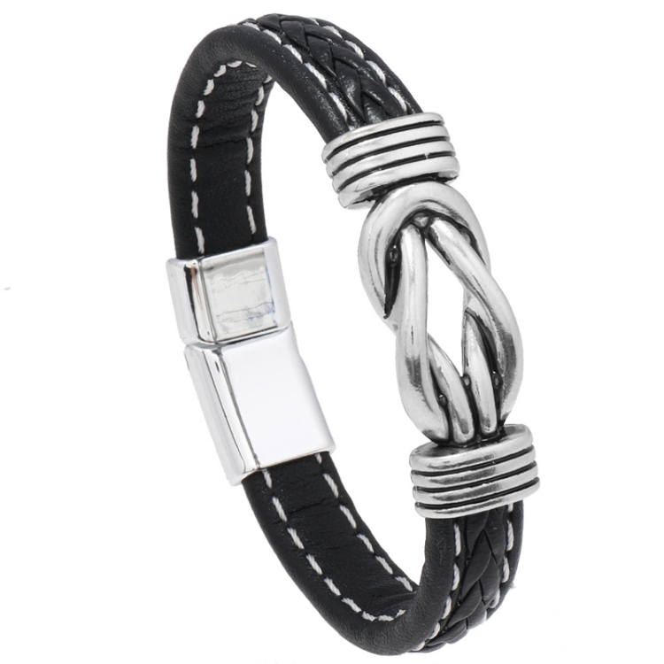 Simple Alloy Magnetic Clasp Leather Bracelet Personalized Braided Bracelet, Style: Black 22.5cm