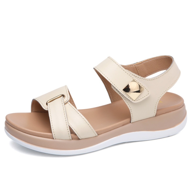 Simple and Versatile Non-slip Wear-resistant Flat Bottom Sandals for Women (Color:Beige Size:35)