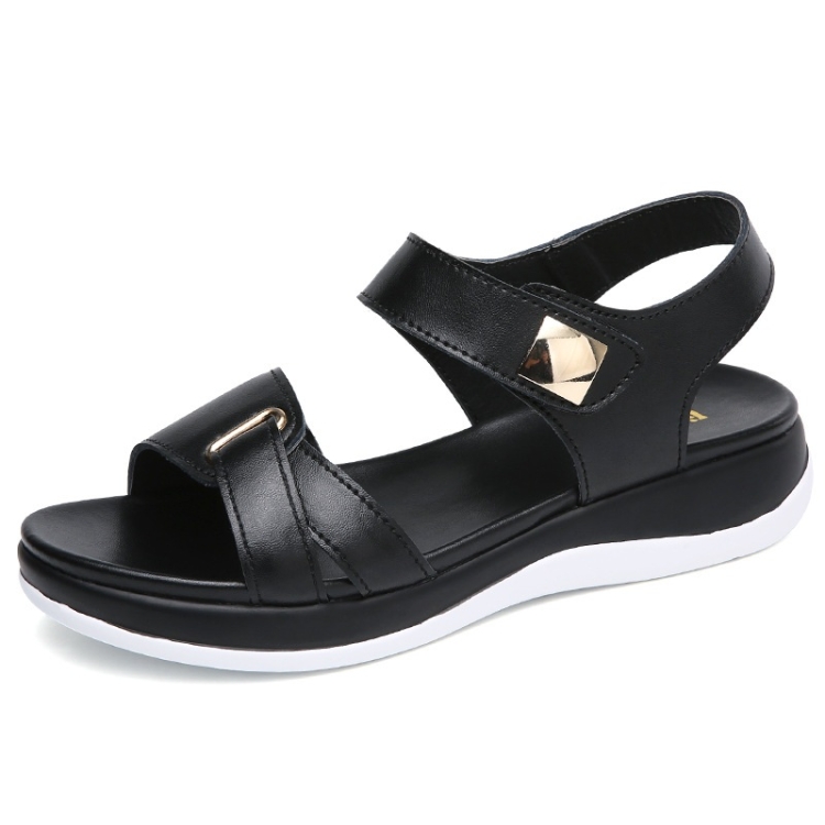 Simple and Versatile Non-slip Wear-resistant Flat Bottom Sandals for Women (Color:Black Size:38)