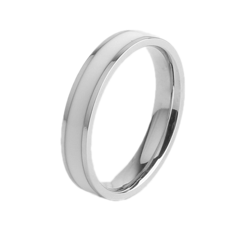 Simple Black White Epoxy Couple Ring Women Titanium Steel Ring Jewelry, Size: US Size 10(White Glue Silver)