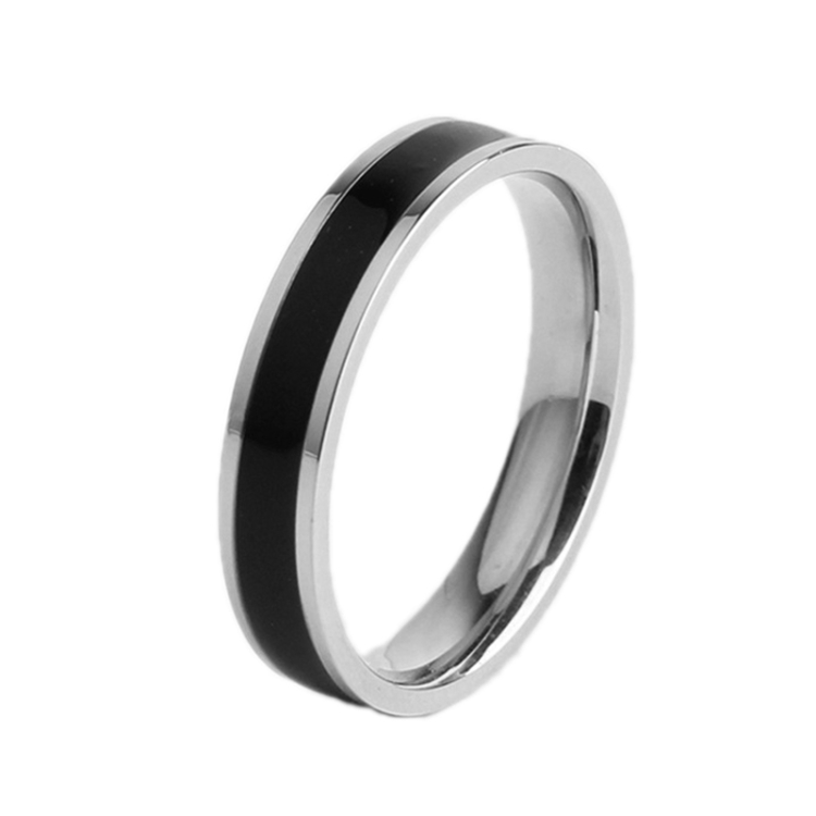 Simple Black White Epoxy Couple Ring Women Titanium Steel Ring Jewelry, Size: US Size 5(Black Glue Silver)