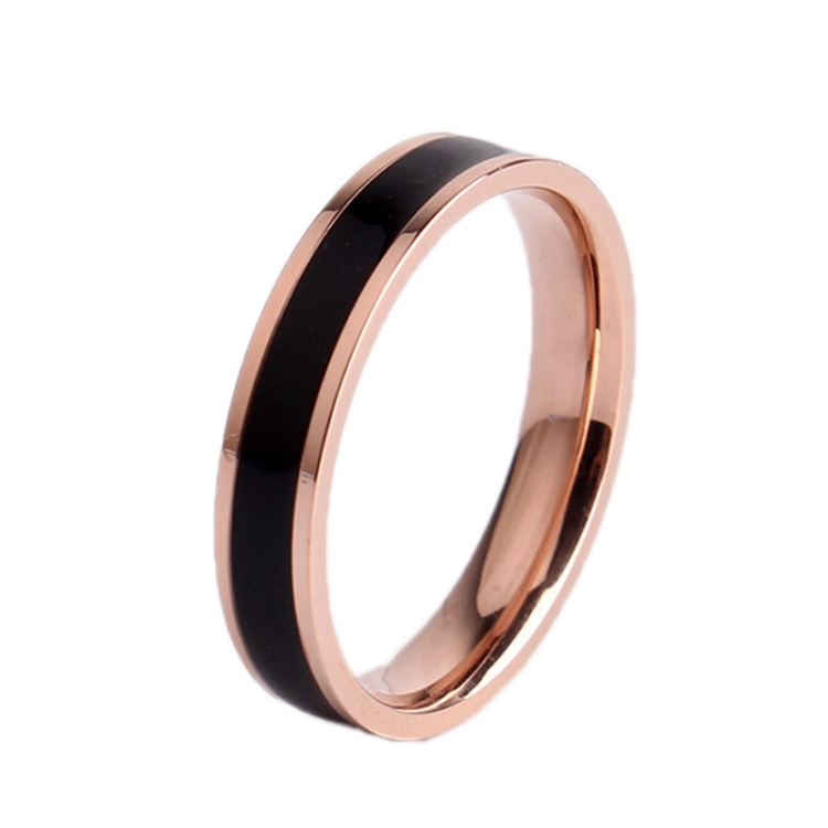 Simple Black White Epoxy Couple Ring Women Titanium Steel Ring Jewelry, Size: US Size 6(Black Glue Rose Gold)