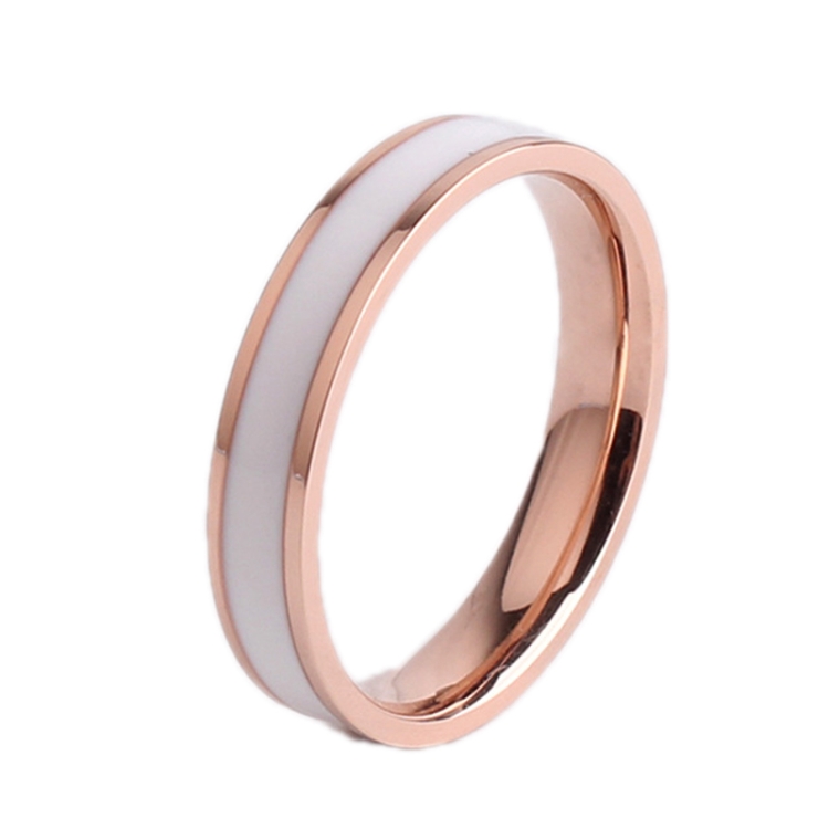 Simple Black White Epoxy Couple Ring Women Titanium Steel Ring Jewelry, Size: US Size 6(White Glue Rose Gold)