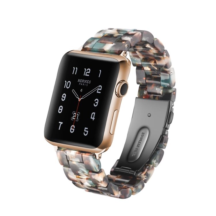 Simple Fashion Resin Watch Band for Apple Watch Series 5 & 4 44mm & Series 3 & 2 & 1 42mm(Blue Flower)