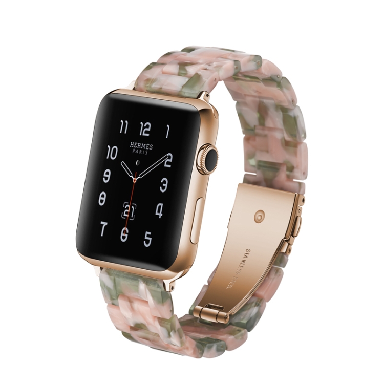 Simple Fashion Resin Watch Band for Apple Watch Series 5 & 4 44mm & Series 3 & 2 & 1 42mm(Pink Green)
