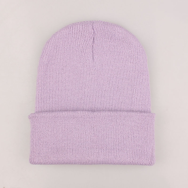Simple Solid Color Warm Pullover Knit Cap for Men / Women(Light purple)