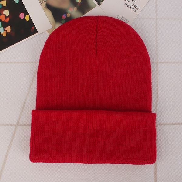 Simple Solid Color Warm Pullover Knit Cap for Men / Women(Red)