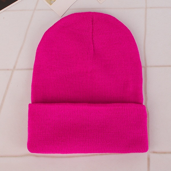 Simple Solid Color Warm Pullover Knit Cap for Men / Women(Rose)