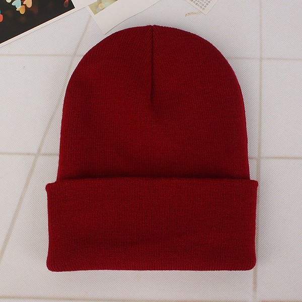 Simple Solid Color Warm Pullover Knit Cap for Men / Women(Wine Red)
