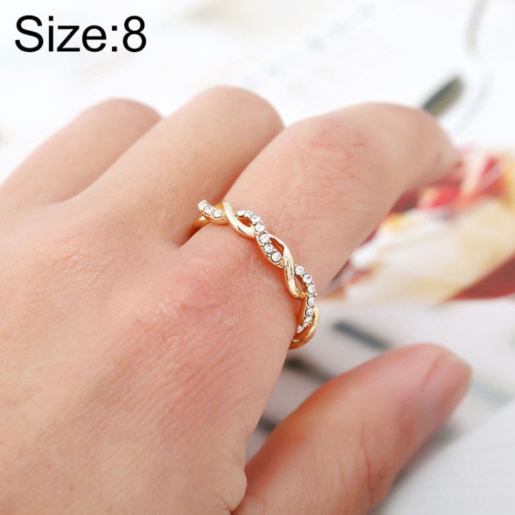 Simple Stylish Ladies Full Rhinestone Twist Modelling Ring(Gold US Size:8)