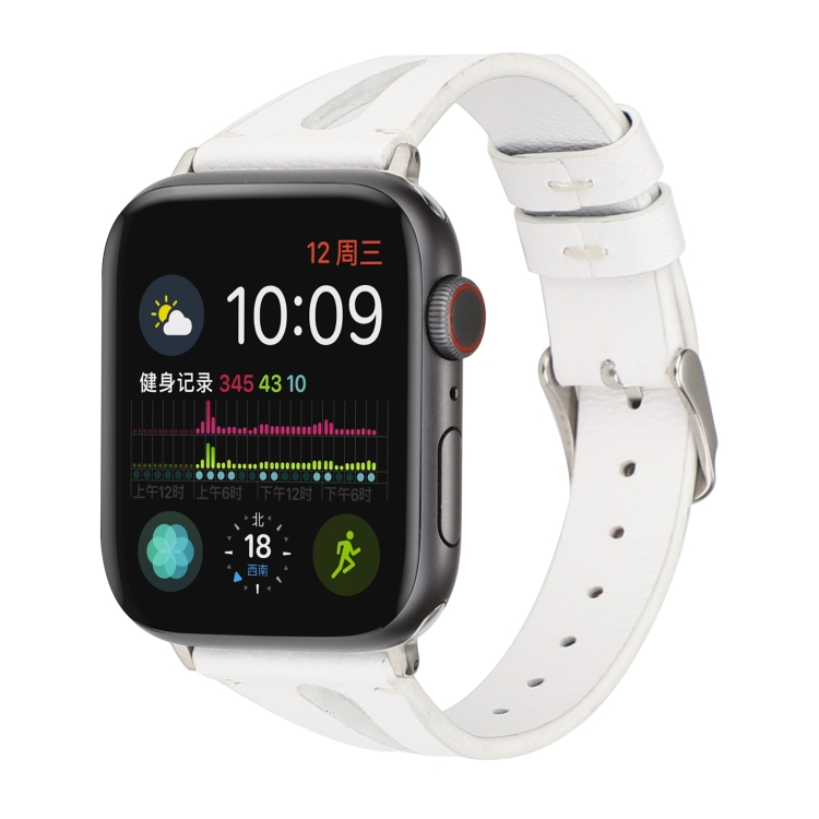 Simple V-shaped Leather Watch Band for Apple Watch Series 7 41mm / 6 & SE & 5 & 4 40mm / 3 & 2 & 1 38mm(White)