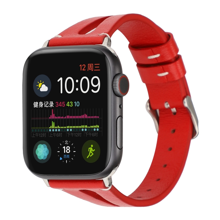 Simple V-shaped Leather Watch Band for Apple Watch Ultra 49mm&Watch Ultra 2 49mm / Series 10 46mm / 9&8&7 45mm / SE 3&SE 2&6&SE&5&4 44mm / 3&2&1 42mm(Red)