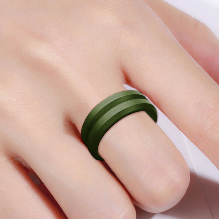SiR053 V Shaped Grooved Edge Silicone Ring Outdoor Sports Couple Ring No.10(Army Green)