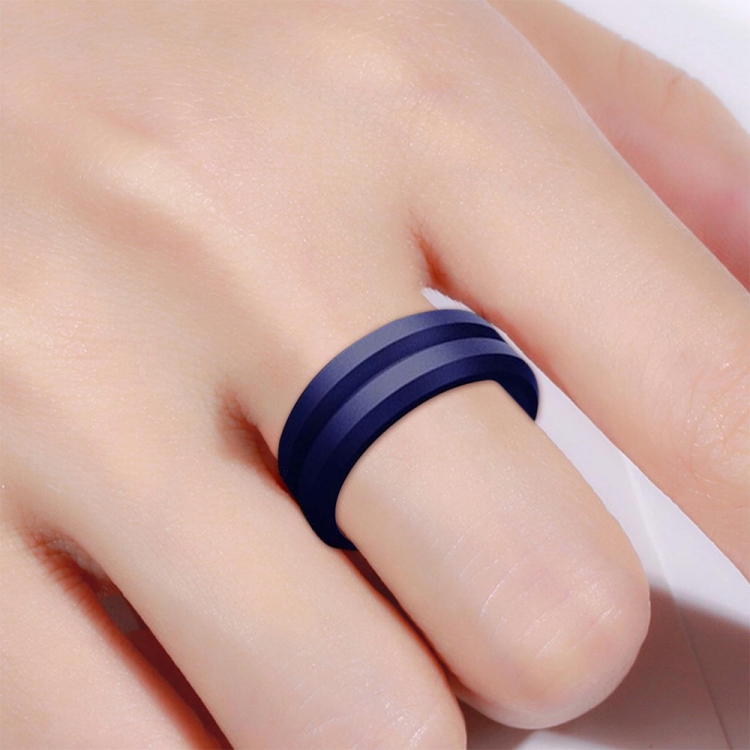 SiR053 V Shaped Grooved Edge Silicone Ring Outdoor Sports Couple Ring No.10(Dark Blue)