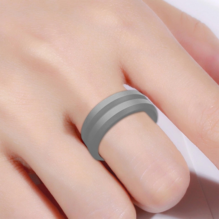 SiR053 V Shaped Grooved Edge Silicone Ring Outdoor Sports Couple Ring No.11(Light Gray)