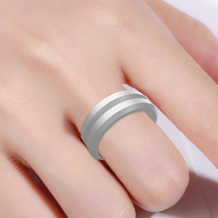 SiR053 V Shaped Grooved Edge Silicone Ring Outdoor Sports Couple Ring No.11(Silver)