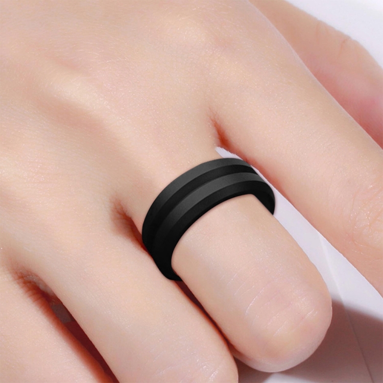 SiR053 V Shaped Grooved Edge Silicone Ring Outdoor Sports Couple Ring No.12(Black)