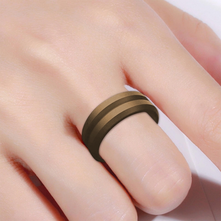 SiR053 V Shaped Grooved Edge Silicone Ring Outdoor Sports Couple Ring No.14(Brown)