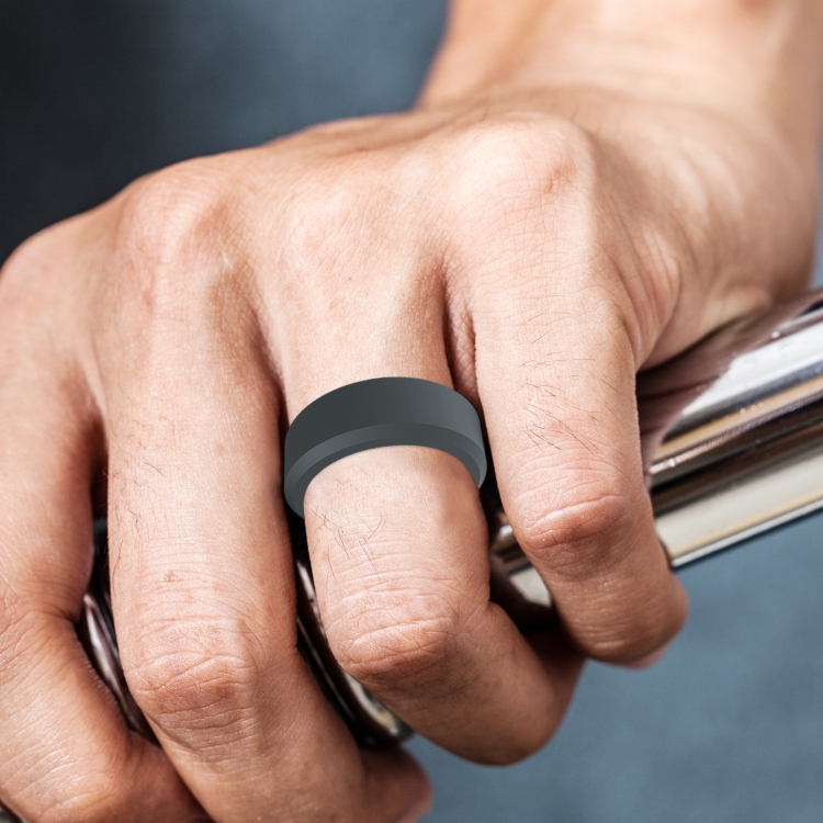 SIR062 8MM Wide Bevel Silicone Ring Sports Ring No.8(Dark Gray)