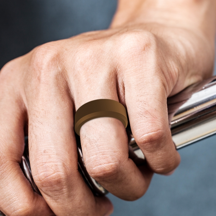 SIR062 8MM Wide Bevel Silicone Ring Sports Ring No.9(Bronze)