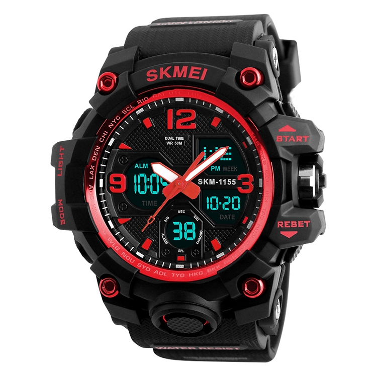 SKMEI 1155B Multifunctional Men Outdoor Sports Noctilucent Waterproof Large Dial Wrist Watch(Red)